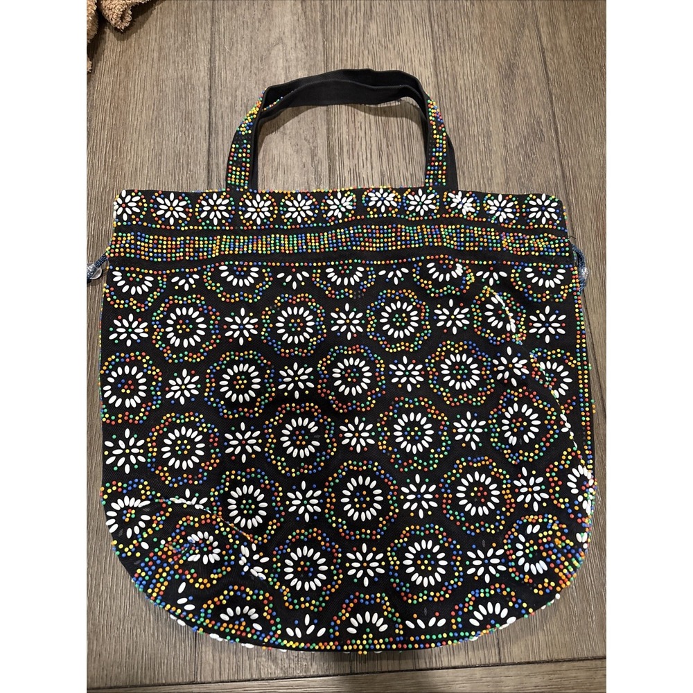 Vintage Beaded Vintage Boho Circa 60's Hippie Hobo Drawstring Bag Candy Dot